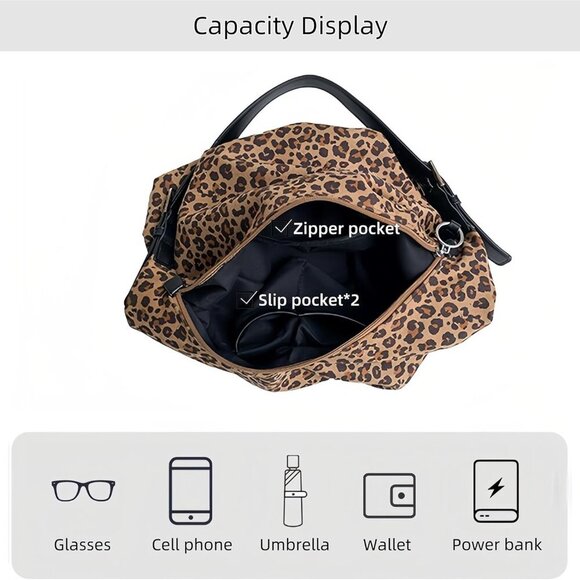 Women's Faux Suede Lightweight Shoulder Bag Leopard Print Purse Slouchy Animal T - Picture 6 of 9